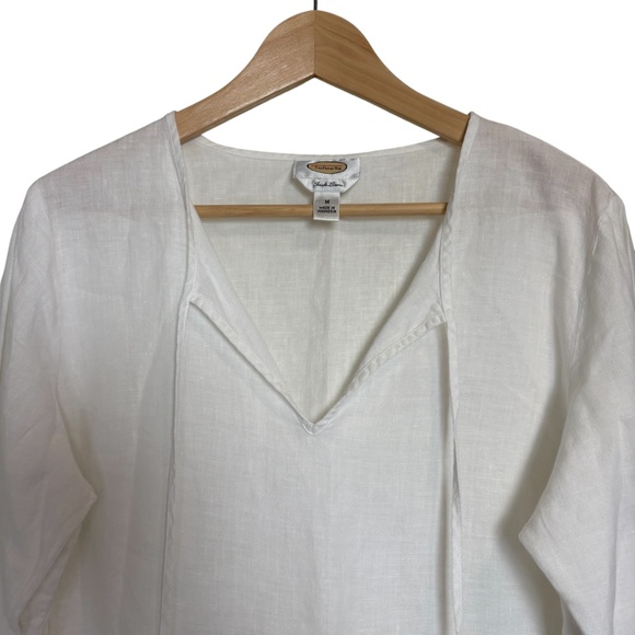 Talbots White Linen Long Sleeve Tunic Shirt Womens‎ Medium Resort Chic Beach - Picture 4 of 6